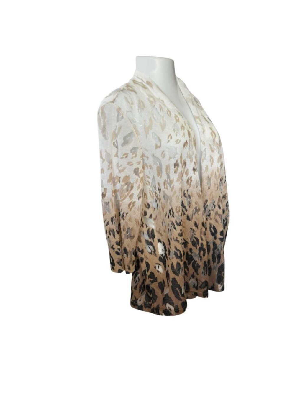 Alfred Dunner Womens 1X Sheer Cardigan Open Ombre Animal Print Neutrals 3/4 Slee - Picture 6 of 16